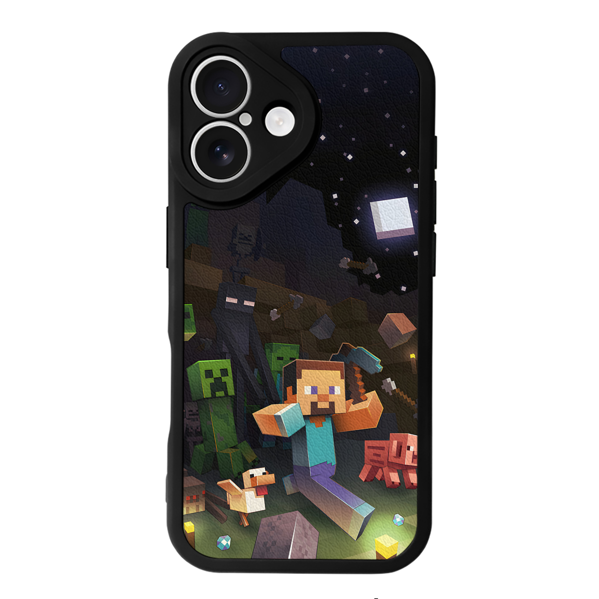 （画像用） マインクラフト ブロックの世界 Minecraft MC Block world 【iPhone 16シリーズ対応】シリコンスマホケース（レザー調） 材質：シリコン